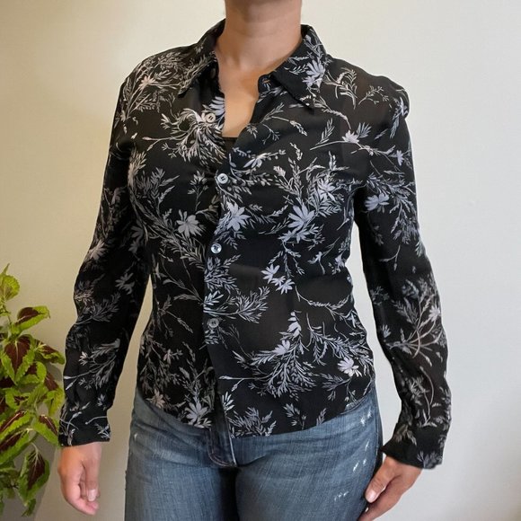 Vintage Blouse with Mauve Tropical Print -6- - Picture 4 of 8